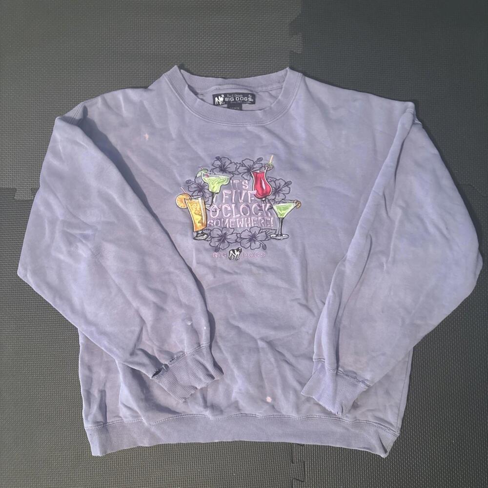 Women’s Vintage Big Dogs Fleece Sweater Pullover It’s 5 O’clock Somewhere Pink ￼